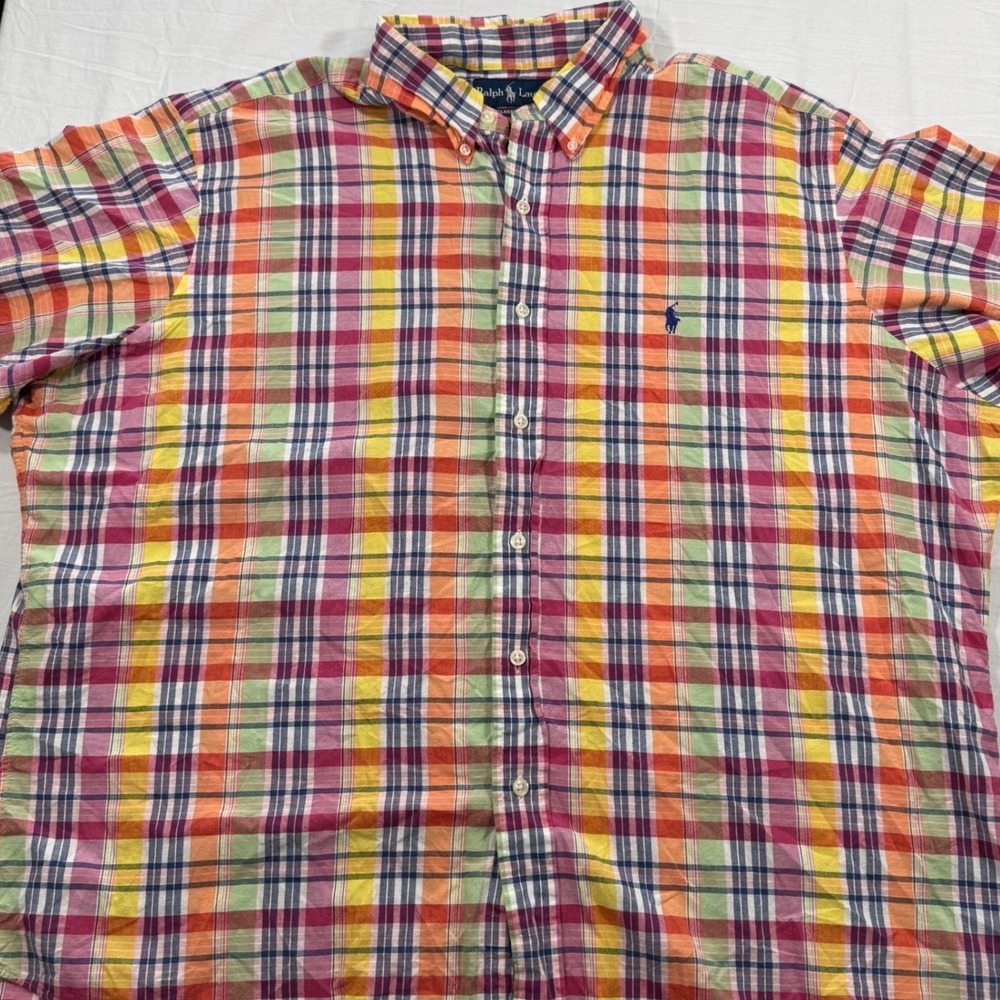 Ralph Lauren Button Down Shirt Men XXL Multicolor Plaid Classic Fit Short Sleeve - Picture 2 of 10